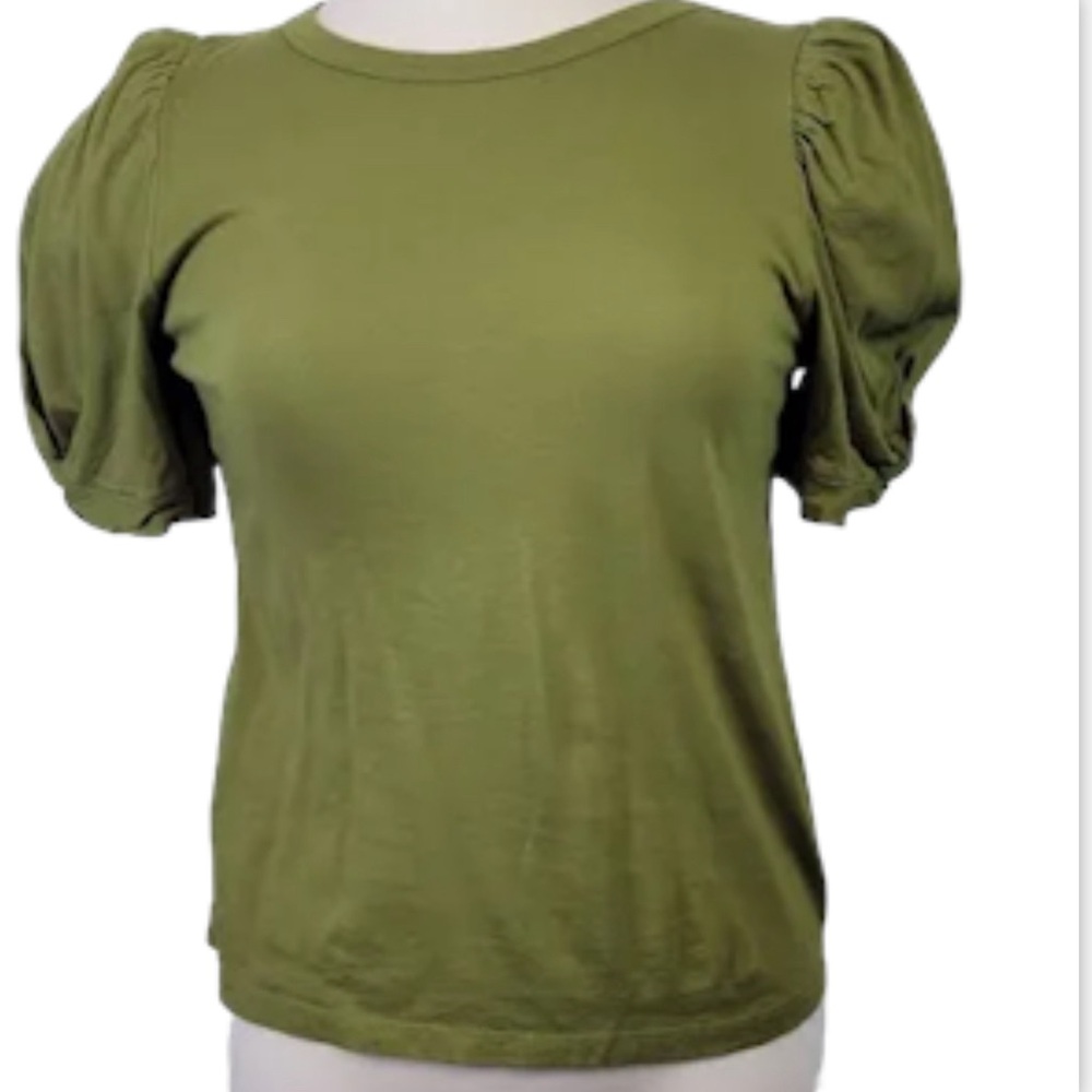 A New Day Womens Puff Sleeve Green Top